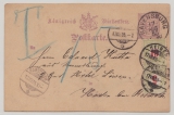 Württemberg / Schweiz, 1885, 5 Pfg.- GS- Karte + Schweizer- Nachportomarken als MiF von Ravensburg nach Rorschach