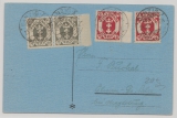 Danzig, 1922, Mi.- Nr.: 103 (2x) + 109 (2x) als MiF auf Auslandspostkarte von Danzig nach Elmen (A)