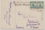 China, 1923, 3 Ct. (2x) MeF auf Postkarte von Peking nach Dresden, Absender war Angehöriger der Dt. Gesandschaft