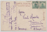 China, 1923, 3 Ct. (2x) MeF auf Postkarte von Peking nach Dresden, Absender war Angehöriger der Dt. Gesandschaft