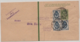Russland, ca. 1910, 2 Kop.- GS- Streifband + 3x 7 Kop. Zusatzfrankatur als MiF auf Auslands- Streifband nach Schweden