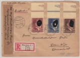 GG, 1942  Mi.- Nr.: 89- 91 (je vom OR), kpl. Satzbrief als Einschreiben- Fernbrief von Warschau nach Essen