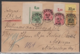 Germania, 1902, Mi.- Nr.: 47, 56a POR, 70 POR + 73 POR B als MiF auf Fern- Wertbrief von Lobstädt nach Göttingen, FA Kroschel, VPEX