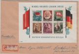 DDR, 1953, BLock 8/9 A/B, je als EF auf Einschreiben- Fernbrief, von Karl- Marx- Stadt nach FF/M, je gepr. Weigelt BPP