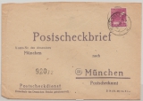 Kontrollrat- West, 1948, Mi.- Nr.: 954 als EF auf Postscheckbrief von Immenstadt nach München