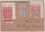 Roßwein, 1946, Mi.- Nr.: 1 + 2 je im ER- 4er- Block + Zusatzfr. als MiF auf Einschreiben- Fernbrief von Roßwein nach Taucha