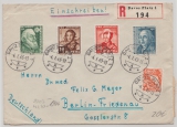 Schweiz, 1943, 80 Rp. (pro Juventute 1942 u.a.) als MiF auf Auslands- Einschreiben von Davos nach Berlin, rs. Dt. Zensur