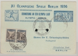 DR, 1936, incomming Mail, griechische MeF auf Olympialauf- Erinnerungskarte von Olympia nach Berlin, hochdekorativ!