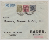 Indien, 1938 (?), 15, 6 Anna MiF auf Luftpost- Aslandsbrief von Bombay nach Baden (CH)