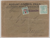 Tschechoslovakei, 1920, 5 ... EF auf Auslandsbrief in die Schweiz, mit Schweizer Nachportomarke, nach Bern (CH)