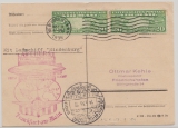 USA, 1936, 20 Ct. (2x) als MeF auf Zeppelin- Postkarte von New York über FF/M nach Friedrichshafen, mit Bestätigungsstempeln