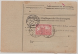 DR, Germania, 1919, Mi.- Nr.: 94 AII (2x!) als MeF auf Auslands- Paketkarte für ein Paket von Dinglingen nach Basel (CH)