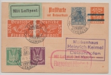 DR, Infla, 1922, Antwort- GS (Mi.- Nr.: P 138 I) + Mi.- Nr.: 212 + 214 als Zusatz als Luftpost- Karte von Nürnberg nach München