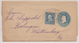USA, 1895, 1 Ct. Streifband- GS, + 1 Ct- Zusatzfrankatur als Auslands- Streifband von New York nach Balingen (D.)
