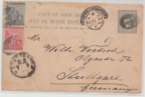 Kap der Guten Hoffnung, 1892, 3,5 P.- GS- Karte, + 1,5 P. Zusatzfrankatur als MiF, von King Williamtown (???) nach Stuttgart