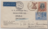 Indien, 1946, 1 r. + 7,5 Annas MiF auf Auslands- Luftpostbrief von Bombay nach Zürich, von hier nachgesandt nach Montreux (CH)