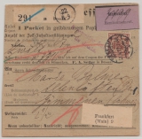 Krone + Adler, Mi.- Nr.: 50 (2x, vs. + rs.) als MeF, auf Auslands- Nachnahme- Paketkarte für ein Paket von Dessau nach Bern (CH)