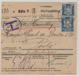 DR, Weimar, 1925, Mi.- Nr.: 358 (10x) vs. + rs., in MeF auf Auslands- Paketkarte für 1 Paket von Köln nach Porto (Portugal)