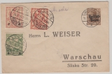 Russisch Polen, 1916, Mi.- Nr.: 1 + Stadtpost Warschau Nr.: 2b, 7 + 8 in MiF auf Drucksachen- Ortsbrief innerhalb Warschau´s