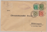 Württemberg, 1922 (???), 5 Pfg.- Dienst- GS- Umschlag, + Zusatzfrankatur als Fernbrief von Sindelfingen nach Böblingen