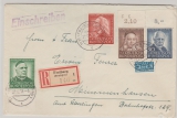 BRD, 1953, Mi.- Nr.: 173- 76 als MiF auf Satzbrief- Einschreiben- Fernbrief von Freiburg nach Mimmershausen (?)