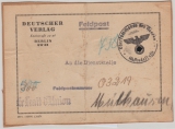 Feldpost, ca. 1940, Felpostpäckchenaufkleber versandt vom OKH zur Feldpostnr.: 03219