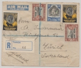 Kenya Uganda Tanganyika, 1936, 180 C. MiF auf Auslands- Einschreiben von Tanga nach Zürich (CH)