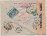 Griechenland, 1940 (?), 3- Farben- MiF rs. auf Auslands- Einschreiben, von Athen nach Dakar (Sengal), mit Militärzensur