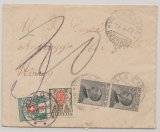 Italien, 1927, 30 Ct. (2x) + Schweizer Nachportomarken als MiF auf Auslandsbrief von Villa D´ADDA nach Anbroggio (?, CH)