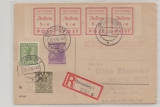 Strausberg, 1946, Mi.- Nr.: 34- 37 A im Viererstreifen, u.a., als MiF auf Einschreibenkarte von Strausberg nach Berlin