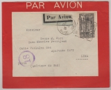 Maroko, 1935, 10 Fr. als EF auf Auslands- Luftpostbrief von Casa Blanca nach Lima (Peru), seltene Destination!
