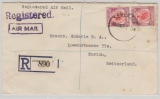 Malaya, 1951, 40 Ct. (2x) als MeF auf Auslands- Einschreiben- Luftpostbrief von Seremban nach Zürich (CH)