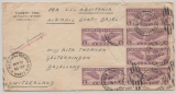 USA, 1930, 5 Ct. (6x) als MeF auf Auslandsbrief, per Schiffs-, Luft- und Landpost von New York nach Basel Land (CH)