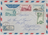 Gibraltar, 1958, 15 d. in MiF auf Auslands- Luftpost- Einschreiben von Gibraltar nach Stuttgart (D)