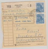 DDR, 1958, Mi.- Nr.: 457 (2x) in MeF auf Paketkarte
