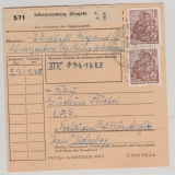DDR, 1958, Mi.- Nr.: 458 (2x) als MeF auf Paketkarte, sehr seltene Verwendung!