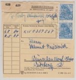 DDR, 1958, Mi.- Nr.: 457 (3 x, vs. + rs.) + 453 rs., in MiF auf Paketkarte für 2 Pakete! Sehr seltene Verwendung!