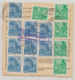 DDR, 1958, Mi.- Nr.: 457 (12 x, vs. + rs.) + 406 (5x) rs., in MiF auf Paketkarte für 2 Pakete, sehr seltene Verwendung!