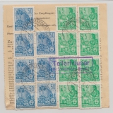DDR, 1958, Mi.- Nr.: 457 (9 x, vs. + rs.) + 406 (8x rs.) in MiF auf Paketkarte, sehr seltene Verwendung!