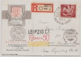 DDR, 1950, Mi.- Nr.: 260 als EF auf Einschreiben- Fernpostkarte von Leipzig (Debria! Mit den 3 Stempeln!) nach Hartha