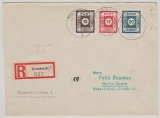 SBZ, Ost- Sachsen, 1945, Mi.- Nr.: 45 A, 46 A + 48 A in MiF auf Einschreiben- Fernbrief von Dresden nach Halle /S