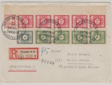SBZ, Ost- Sachsen, 1946, Mi.- Nr.: 53, 57 (4x) + 63v (5x) in MiF auf Einschreiben- Fernbrief von Dresden nach Halle / S.