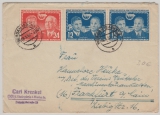 DDR, 1952, Mi.- Nr.: 296 (2x) + 297 in MiF auf Fernbrief von Werdau nach FF/M