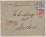 DR, 1901, Mi.- Nr.: 56 + 57 als MiF, auf Postauftrag- Einschreiben- Fernbrief von Langenberg nach Berlin