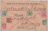 DR, 1902, Mi.- Nr.: 46, 47, 55, 56, 70 + 71 als 3- Ausgaben- (!!!) MiF, auf Eilboten- Fernbrief von Zittau nach Johnsdorf