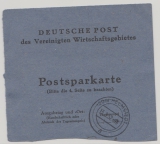 BRD, 1952, Mi.- Nr.: 128 (4x) + 130 (7x) als MiF auf Teil einer Postsparkarte! Seltenes postalisches Zeitdockument!