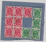 BRD, 1952, Mi.- Nr.: 128 (4x) + 130 (7x) als MiF auf Teil einer Postsparkarte! Seltenes postalisches Zeitdockument!