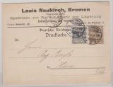 Germania, Reichspost + Krone / Adler, Mi.- Nr.: 52 + 54 als MiF auf Fernpostkarte (Drucksache) von Bremen nach Havre (?)