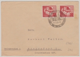 DDR, 1950, Mi.- Nr.: 250 (2x) in MeF, auf Ersttags- Auslandsbrief von Werdau nach Klagenfuhrt (A)