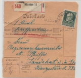Bayern, 1918, Mi.- Nr.: 102 als EF auf Paketkartenabschnitt für ein Wert- Paket von München nach Landshut